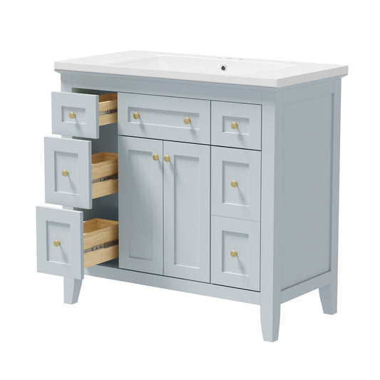 36 "bathroom makeup cabinet with resin sink combination and 2 drawers, with soft closing door, blue color